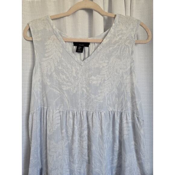 Tahari Women Medium Linen Sleeveless Floral Midi Sun Beach Dress Light Blue Boho - Picture 4 of 8